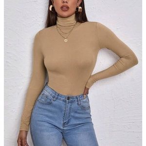 Tan Turtleneck Long Sleeve Tee Shirt